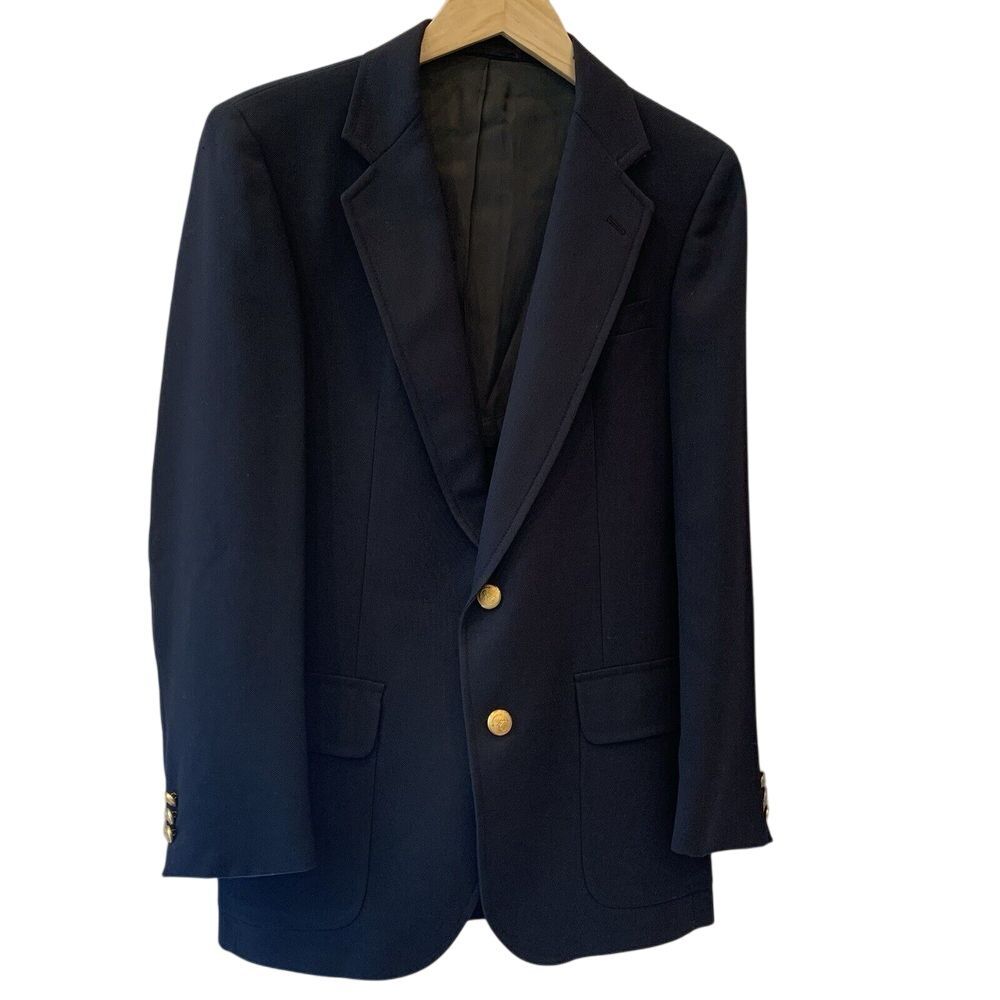EUC Vintage Stanley‎ Blacker Sport Coat Mens 40 Blue Gold Button Wool Blazer